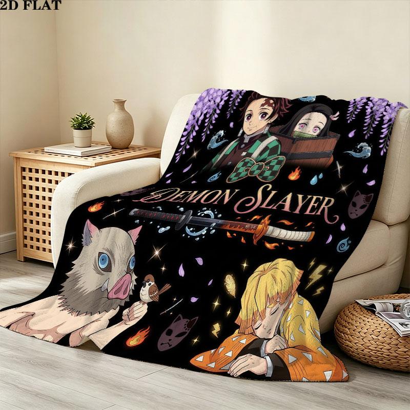 1PC Demon Slayer Patterned Flannel Blanket Suitable For All Seasons For Home Decor Warmth And Comfort Gifts Holiday Present