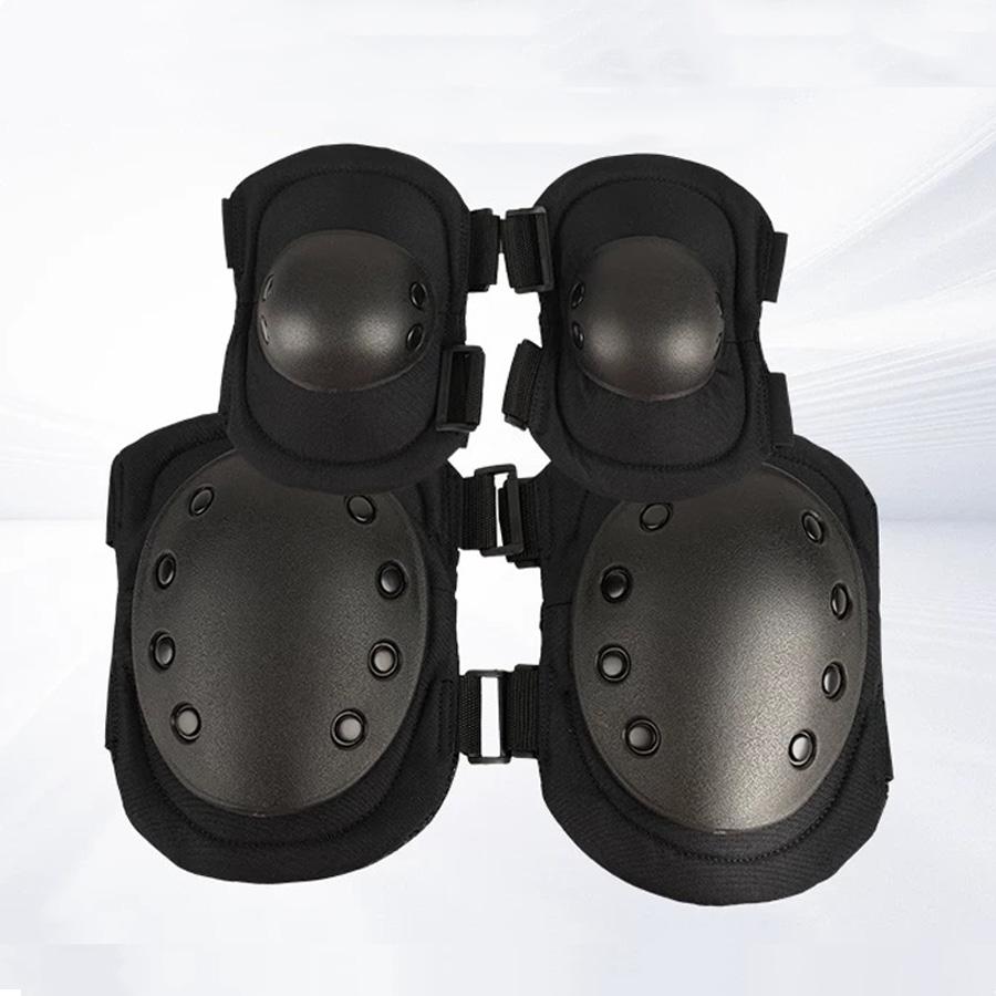 Ensemble de 4 genouillères et coudières Airsoft Paintball Skate Sports Équipement de Protection Garde de Sécurité pour Combat en Extérieur noir