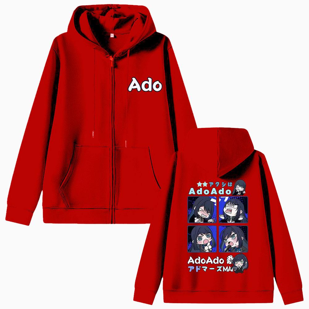 Ado Cartoon Stil Reißverschluss-Hoodie Herren Damen Mode Übergroße Zip-Up Jacke Mann Y2k Japanischer Stil Hoodies Männlich Lässiges Sweatshirt