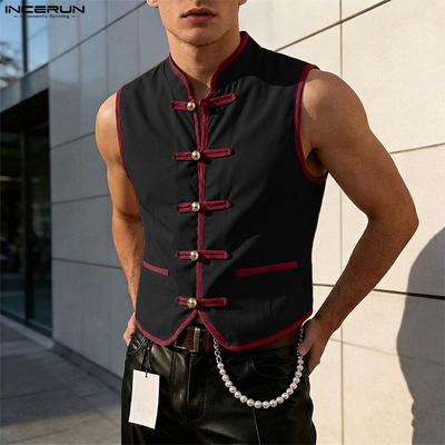 Men Summer Sleeveless Stitching Buttons Casual Tank Tops Vest