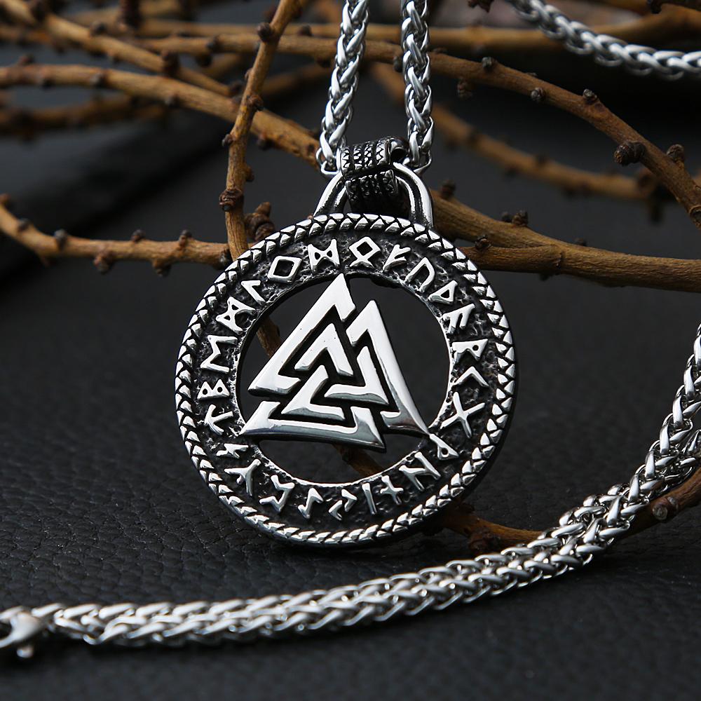 

Винтажное ожерелье викинга Valknut, мужское панк-стрит, нержавеющая сталь, скандинавское ожерелье с руной Одина, кулон, байкерская ювелирная цепочка