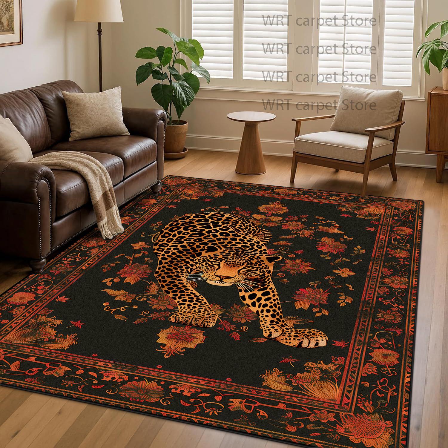 Vintage persiešu leoparda viesistabas paklājs liela