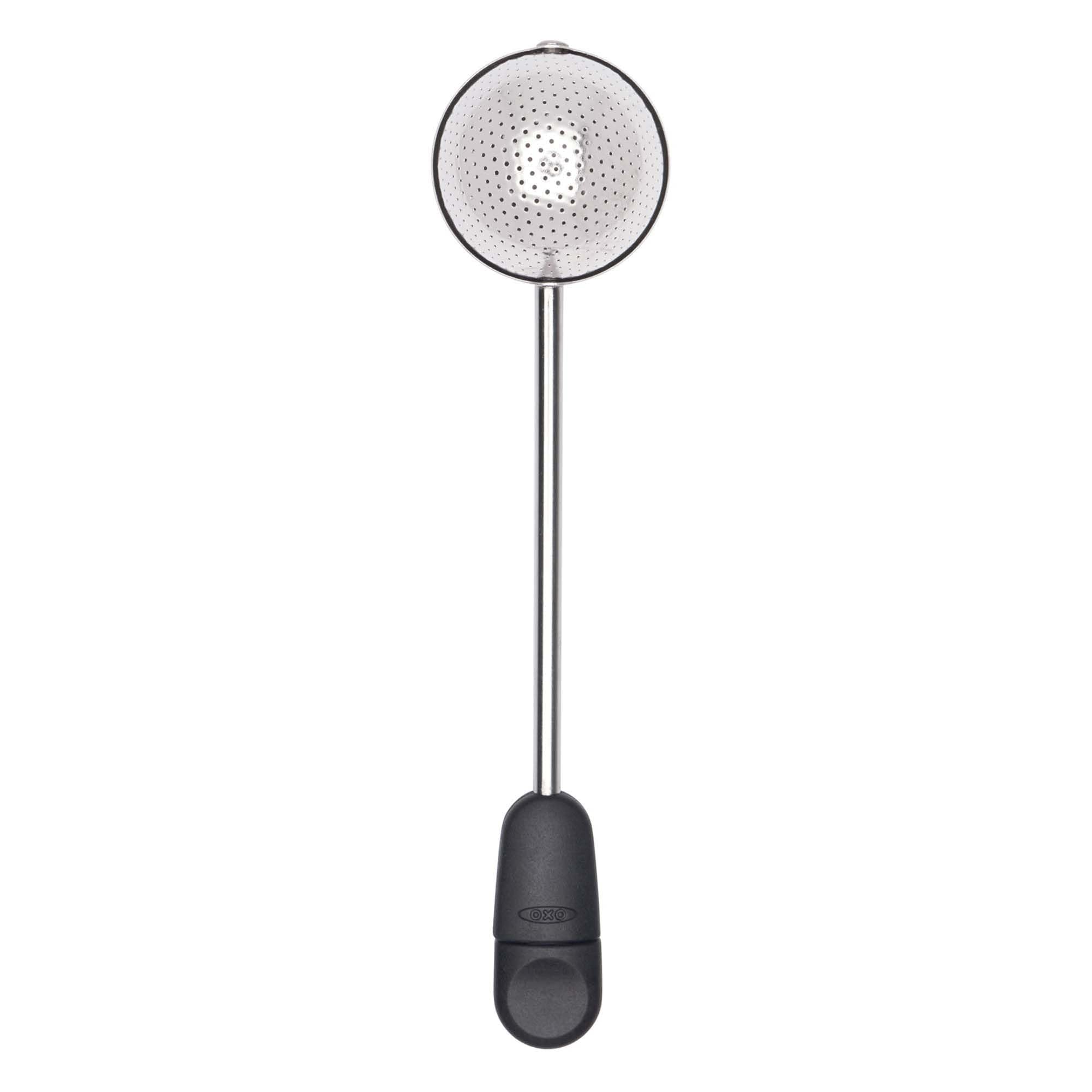 

OXO Tea Strainer Ball Filter Stainless for Scooping the Right Amount of Tea Easy to Use in Mugs and Portable with a Long Handle - Steel, Leaves,