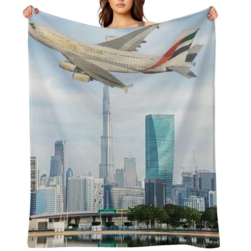 Emirates Airbus A380 flying over Dubai Throw Blanket Camping Thermal Picnic Blankets Sofas Of Decoration Blankets