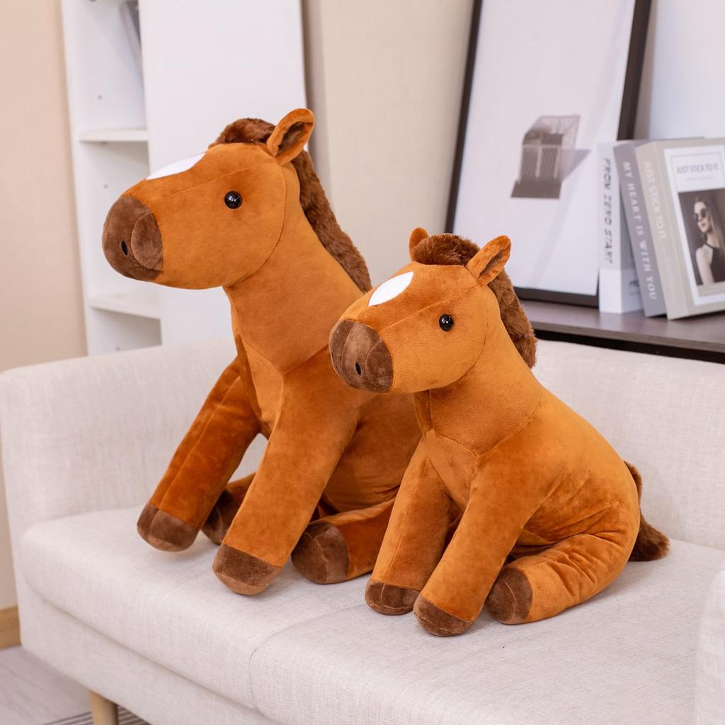 60/80CM Simulation Sitting Horse Plush Toys Lifelike Brown White Horse Dolls Stuffed Soft Animal Toys Kids Birthday Decor Gift