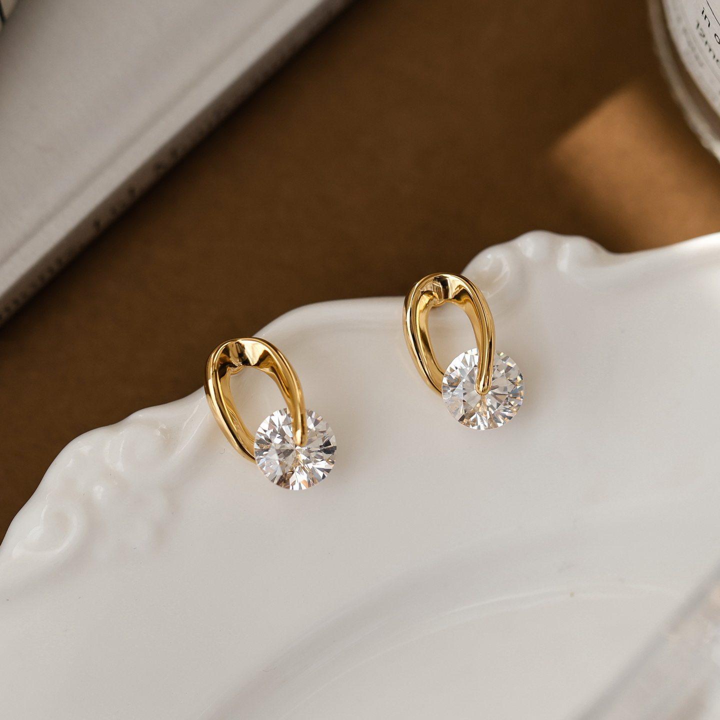 

925 Sterling Silver 18K Gold Plated Round CZ Drop Huggie Earrings for Women Sparkle Dangle Hoop Earrings Daily Party Jewelry золотой