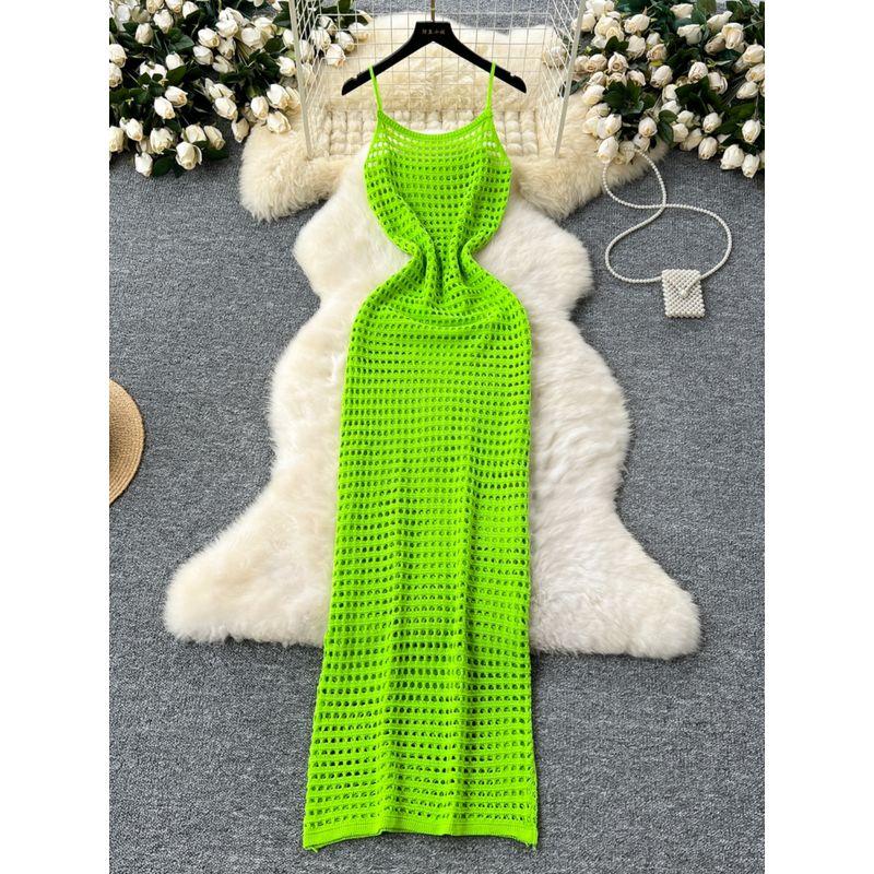Cut Out Mesh Sling Dress Women's Summer New Arrival Bandage Dress Outer Wear Mid Length Long Length Silm Vest Blouse Skirt