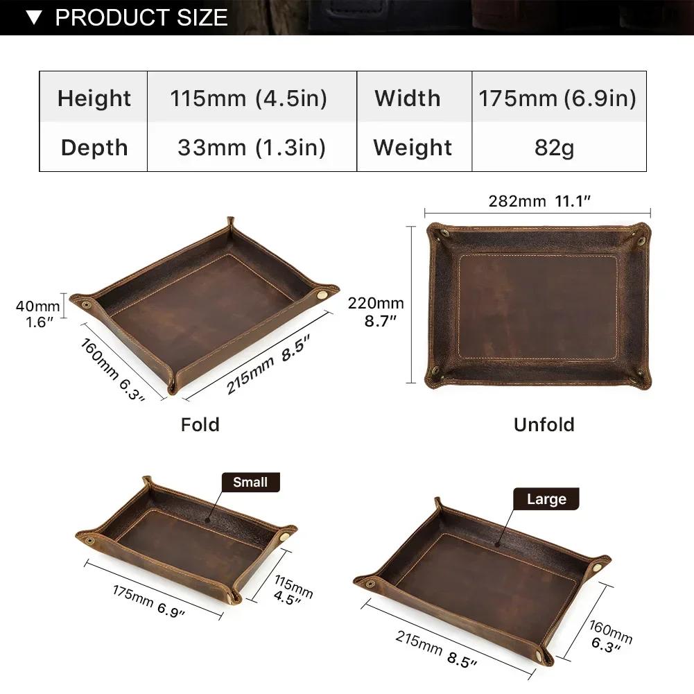 Genuine Leather Storage Trays Cowhide Square Tray Key Wallet Coin Organizer Home Office Desktop Storage Sundries Box