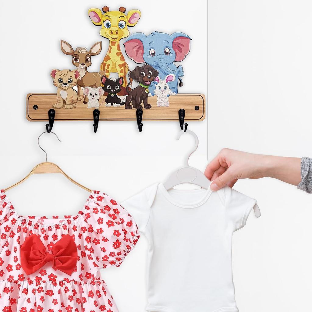 Wooden Decorative Cute Animals Children's Colorful Wall Hanging Coat Rack Hooks Kids Room Clothes Hanger