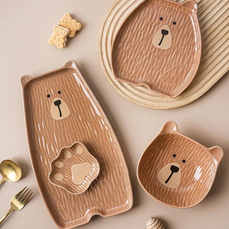 Korean Style Ceramic Household Tableware,Cute Rabbit Dish,Dim Sum Dish,Rice Bowl,Fruit Bowl,Salad Flavor Dish,Specialty Plates