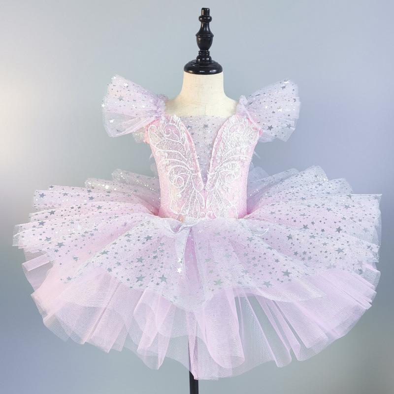 Vestido de Balé de Lantejoulas Infantil Roupas de Apresentação Prata Saias de Dança Moderna para Meninas Tutu de Balé Infantil Vestidos de Festa de Princesa Fantasias