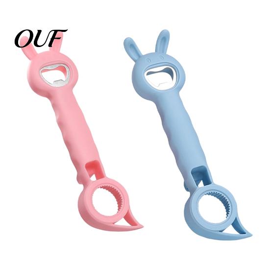 4 in 1 Utility Tool Bunny Shaped Bottle Opener, Multifunctional Manual Cap Remover, Compact Handheld Can Opener Comfortable Grip Handle Kitchen Gadget