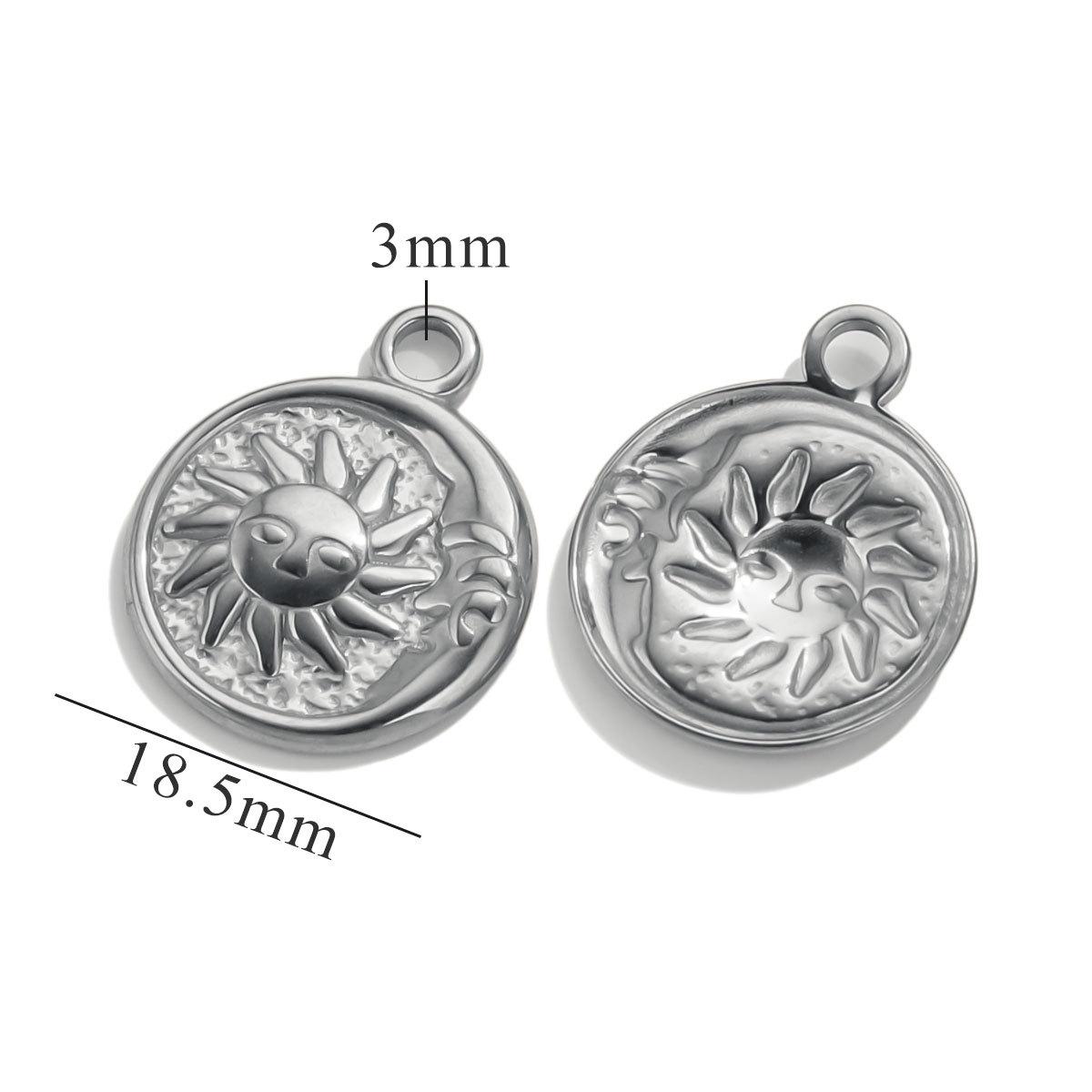 3pcs/Lot Vintage Stainless Steel Smiley Sun Moon Pendant Stainless Steel DIY Pendant Necklace Handmade Accessories