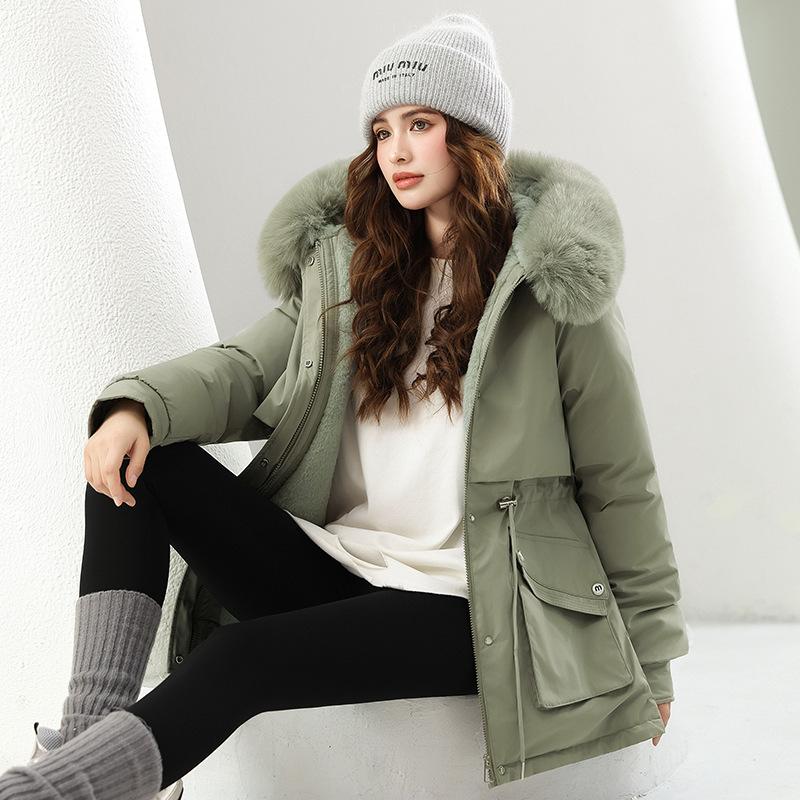 

Cotton clothes winter new thickened pie overcome women s waist and thin hooded big sweater cotton-padded coat women XXXL зелёный