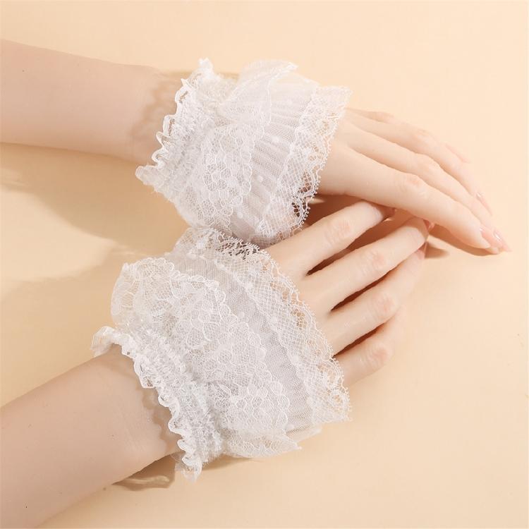 Lightweight Lace Wrist Sleeves Sun Blocking Stretchy Design For Summer Outings Casual Outfits White
