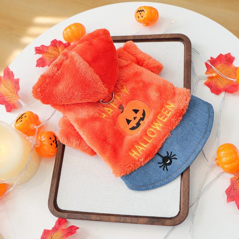 Autumn Winter Halloween Pet Costumes Cute Pumpkin Dress for Dogs Cats Casual Apparel Warm Funny Holiday Party Outfit