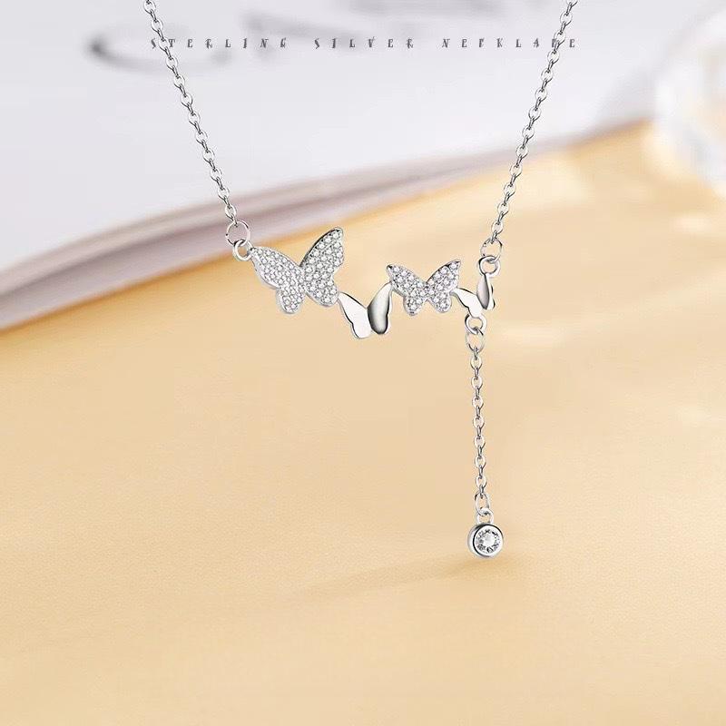 

Full diamond butterfly tassel necklace simple fashion high sense women s pendant niche design versatile collarbone chain