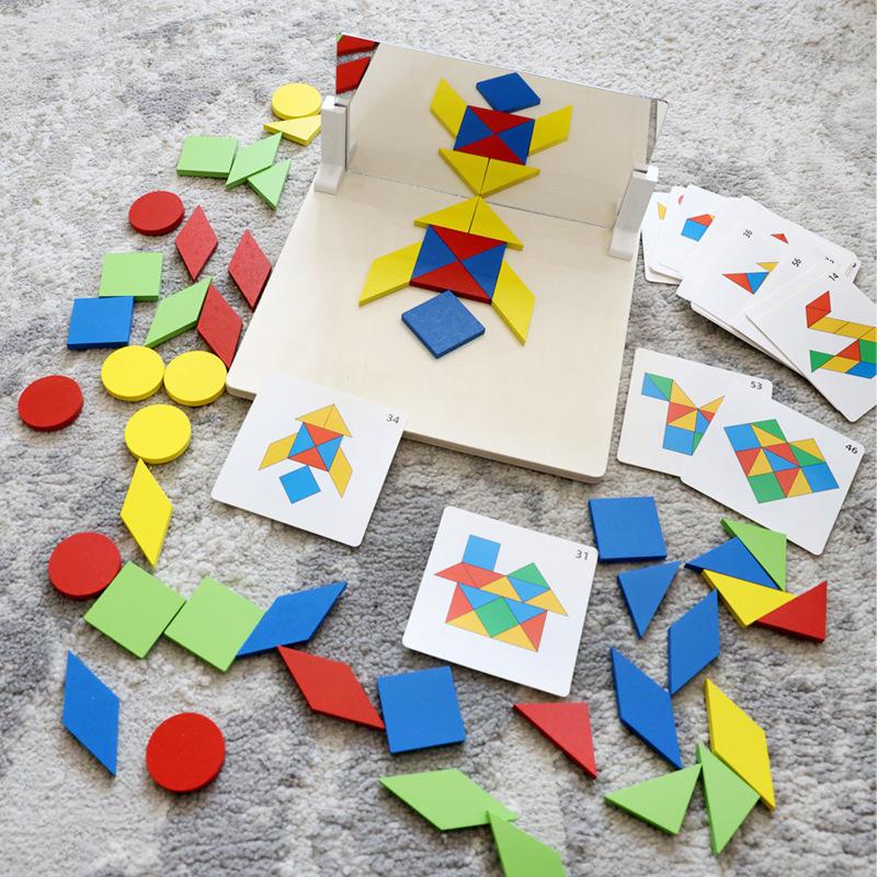 

Children s kindergarten small and medium class creative ring stick mirror puzzle space thinking assembly building block educational toys