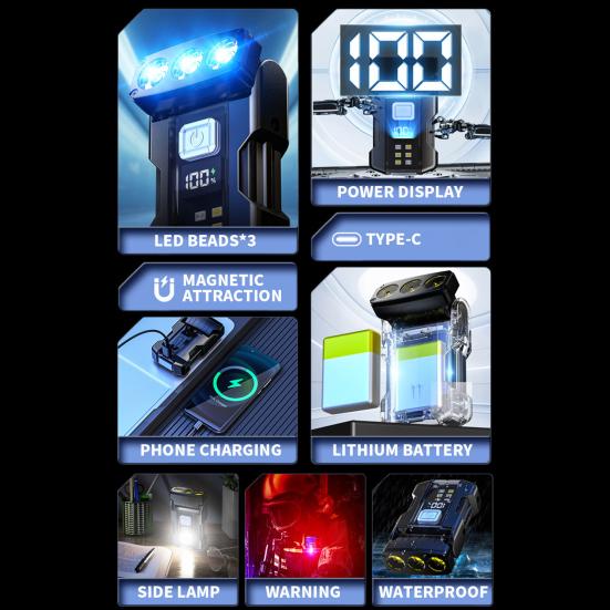 Clip-on Hat Light Adjustable USB Rechargeable Digital Display Waterproof Modes Mini Emergency Flashlight Magnetic