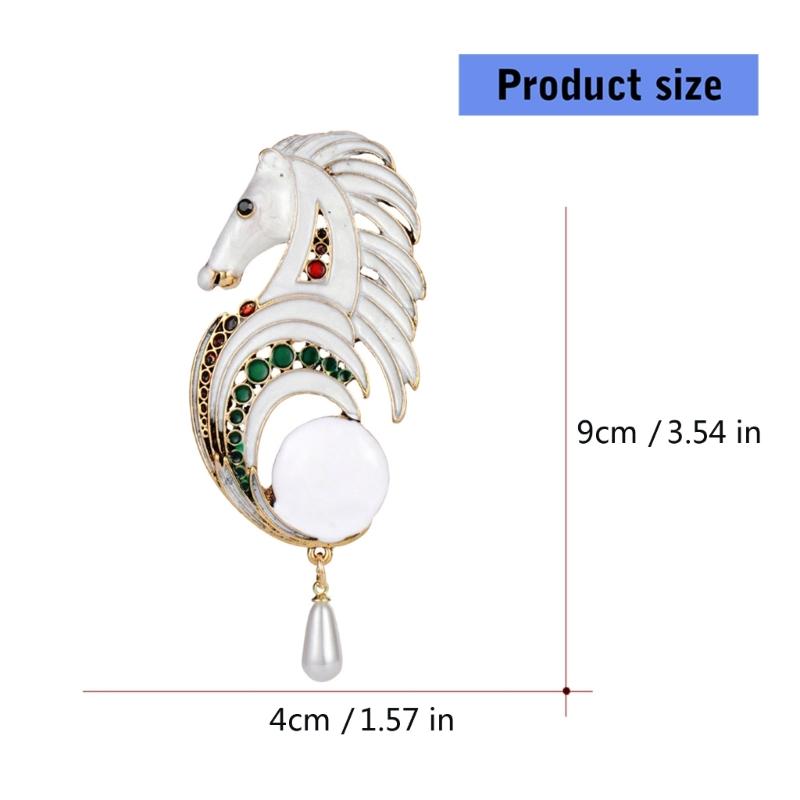 Horse Pearls Brooch Rhinestones Embellished Alloy Accessory Stylish Fashion Jewelry Gift