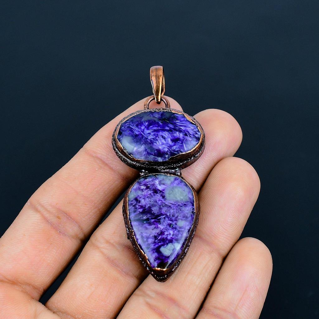 Charoite Handmade Gemstone Pendant, Copper Electroformed Pendant Antique Jewelry, For Engagement Gift