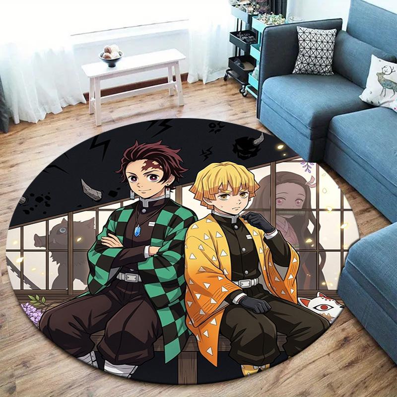 Demon Slayer Kimetsu No Yaiba Round Area Rug Carpet Rug For Living Room Bedroom Sofa Playroom Decor Nonslip Floor Mat