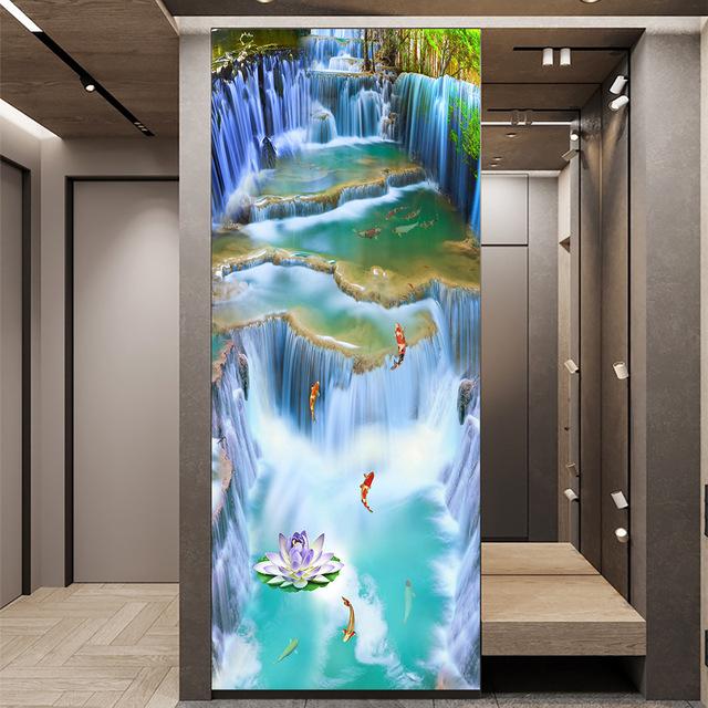 

Лісові краєвиди 3D наклейки на двері Самоклеючі знімні птахи Пейзажні шпалери Спальня Кухня Декор Художній настінний плакат 90x200cm