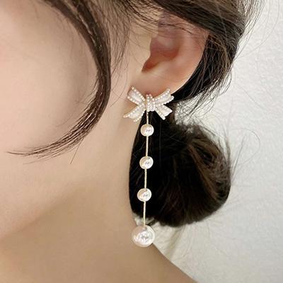 Öltropfen Schleife Perlenstecker Mode Design Ohrringe Temperament Persönlichkeit Trendige Ohrringe