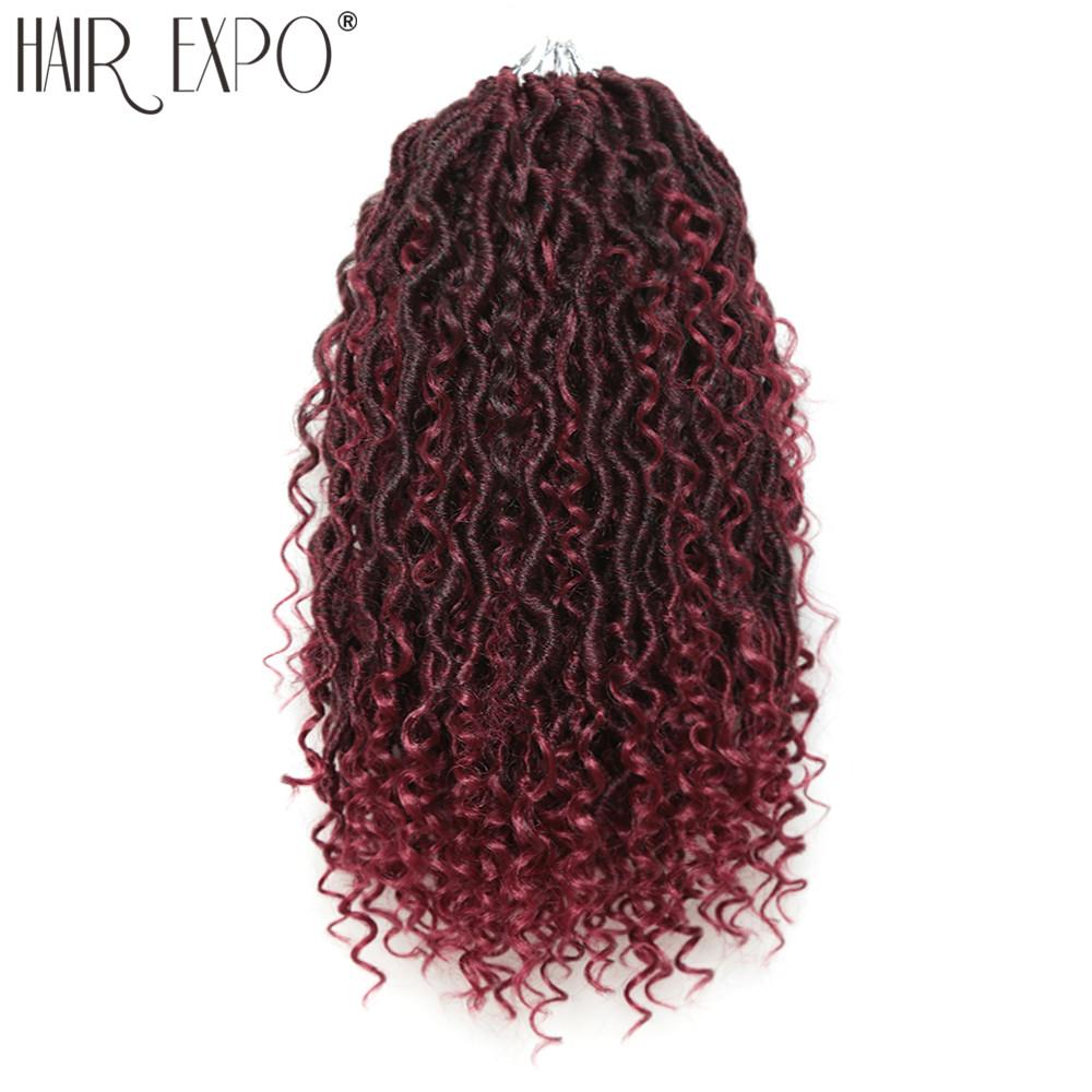 14-26"Goddess Locs Crochet Braids Hair Natural Synthetic Braiding Hair Extension Ombre River Faux Locs With Curly Hair Expo City