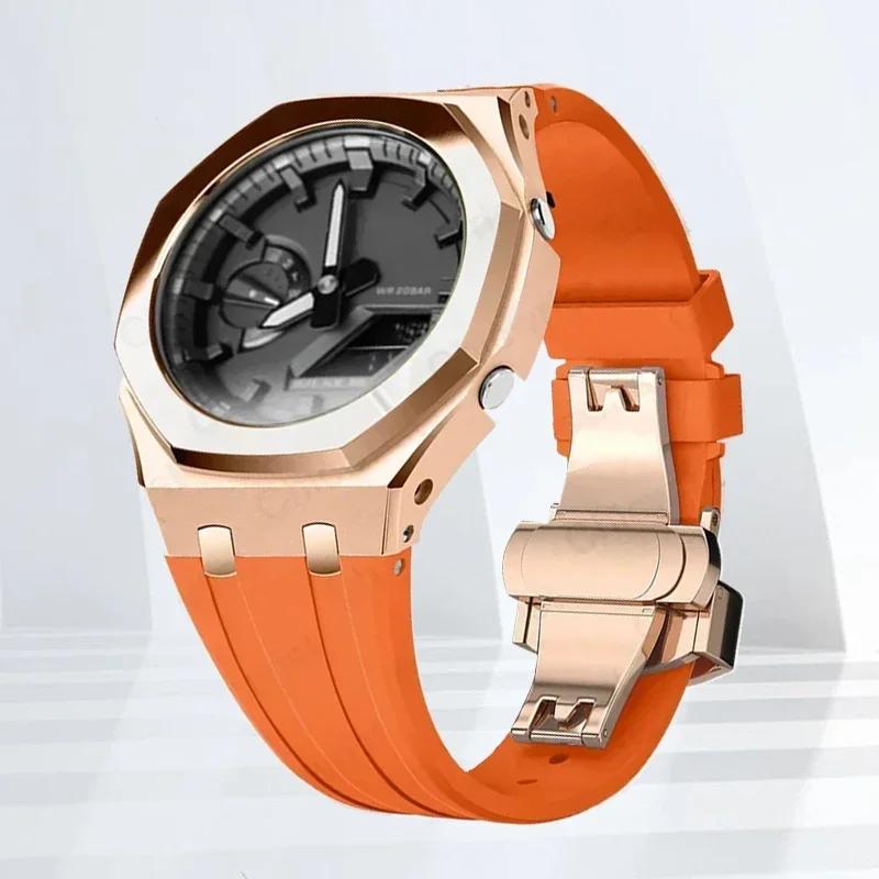 Mod-kit för Casioak GA2100 GA2110 Metallfodral Bezel Gummiarmband För Casioak GAB2100 2110 Modifieringssats Fodral Med Skruvkorrigering