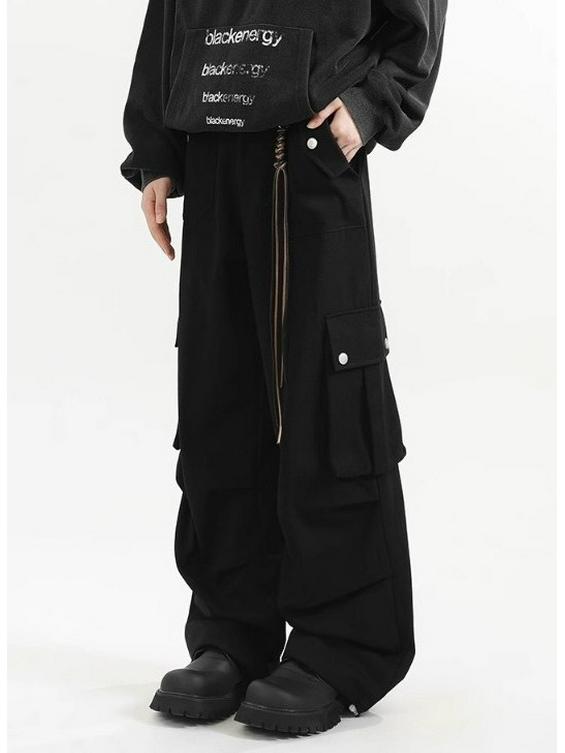 

Американский ретро комбинезон парашютиста унисекс цвета майлард браун - осенние свободные прямые брюки широкие от бедра Triple Extra Large чёрный