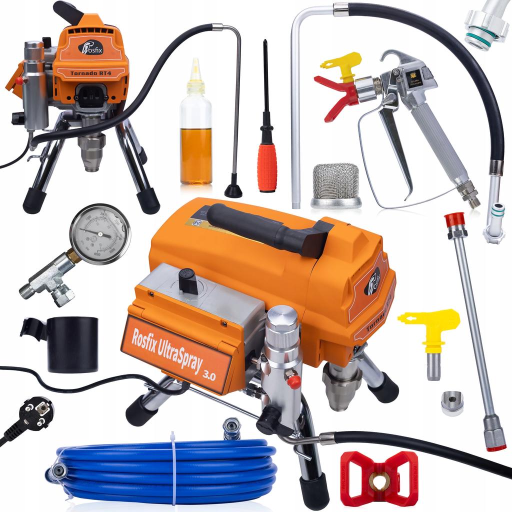 Rosfix Agregat Malarski Tornado RT4 UltraSpray – 3000W, 22MPA, 3,2L/min | Zestaw z Akcesoriami | Wysoka Wydajność i Precyzja