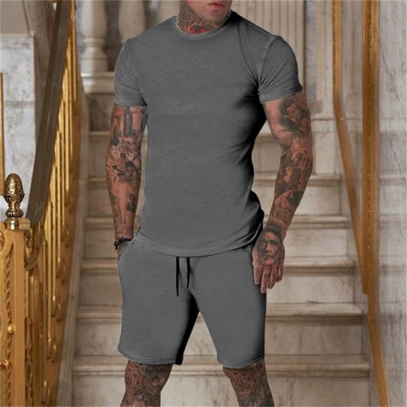 NEW Fashion Casual Tracksuit Summer Outdoor Sports Suit Men's Breathable Short Sleeve T-shirt+shorts Men's Suit Two-piece Set