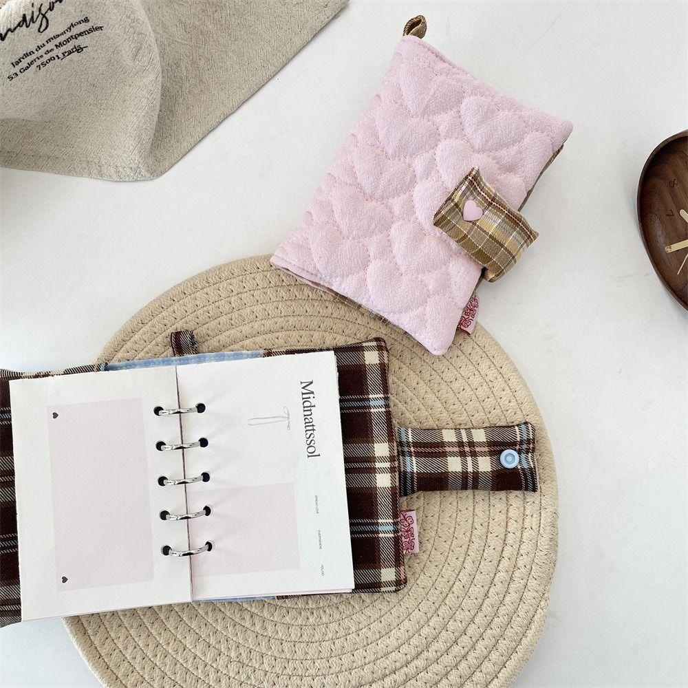 Multipurpose Heart Embroidery Notebook Fabric Diary Protective Cover Plaid Diary Book  Student