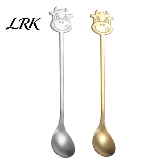 Marmeladenlöffel Edelstahl Kaffeelöffel, Langer Griff mit Stierkopf-Dekor, Silber Mehrzweck-Rührlöffel für Milchtee Joghurt Pudding Dessert