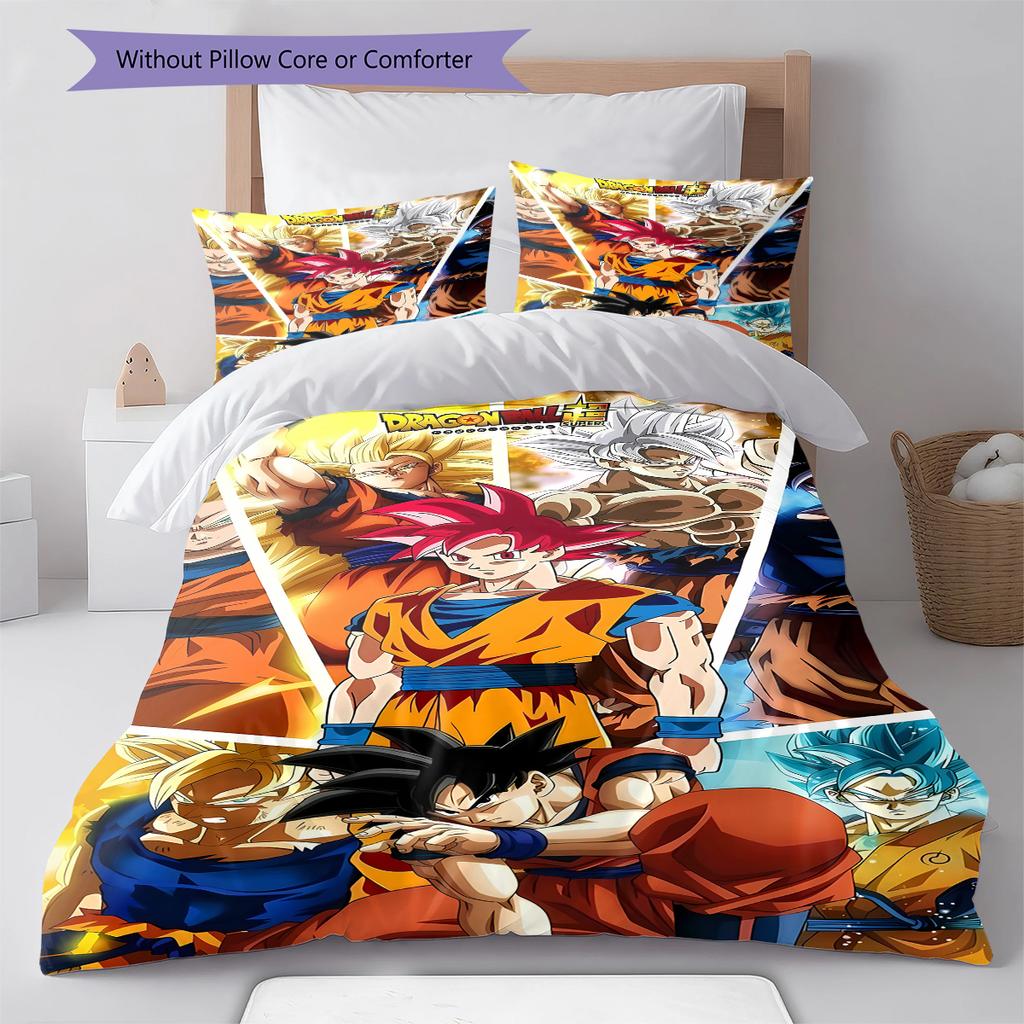Son Goku Pattern Bedding,Quilt Set Quilt Cover Pillowcase Home Birthday Gift (1 * Duvet Cover + 2 * Pillowcase, Without Core)