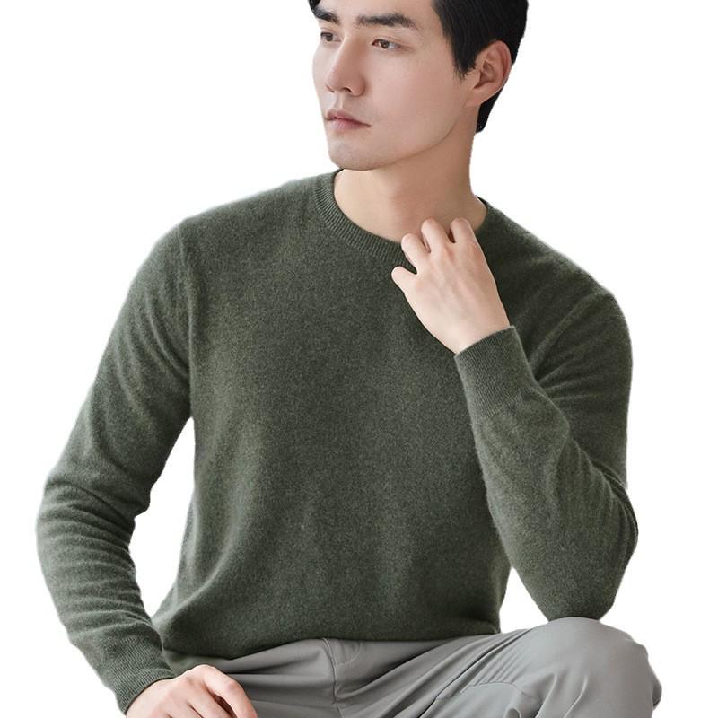 Men's 2024 Autumn/Winter Cashmere Crew Neck Loose Fit Sweater - Warm Business Casual Knit Base Layer