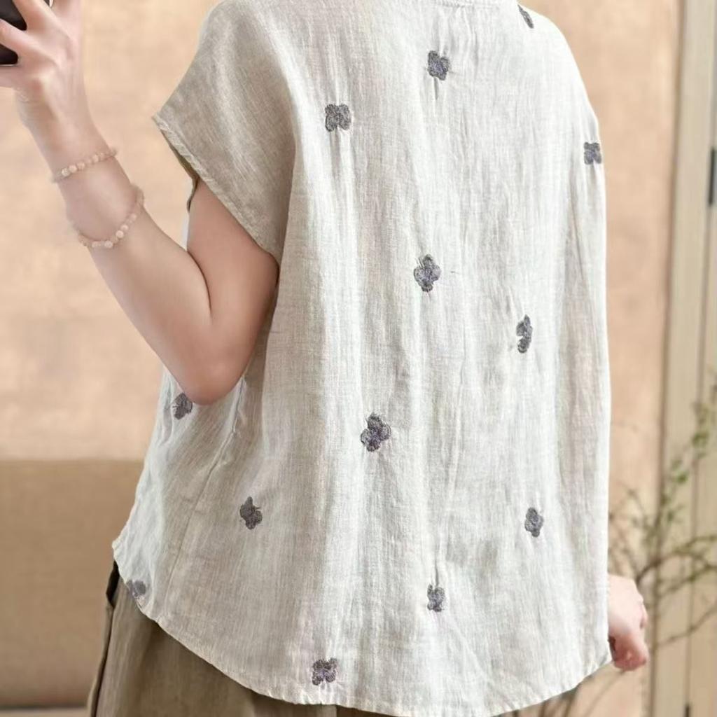 Plus Size Women's Summer Retro Comfortable Blouse Cotton Linen Office Lady Fashion Arrival Trendy Breathable