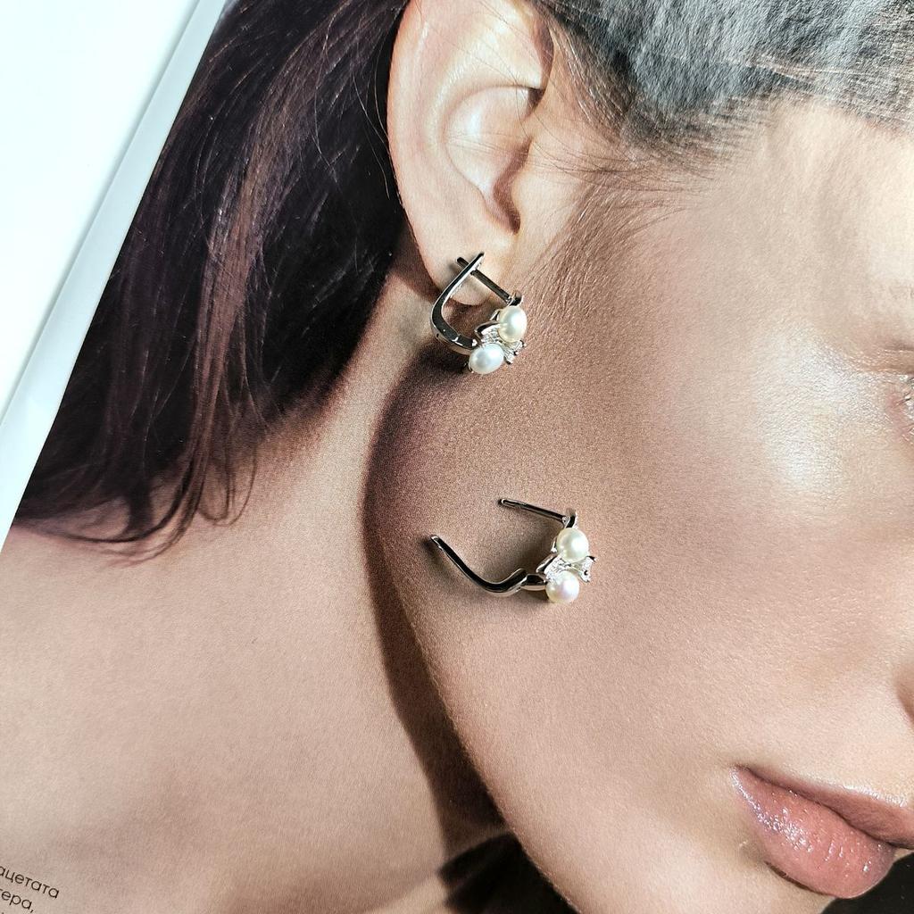 Cercei din argint cu perle naturale, zirconiu cubic (2160267)