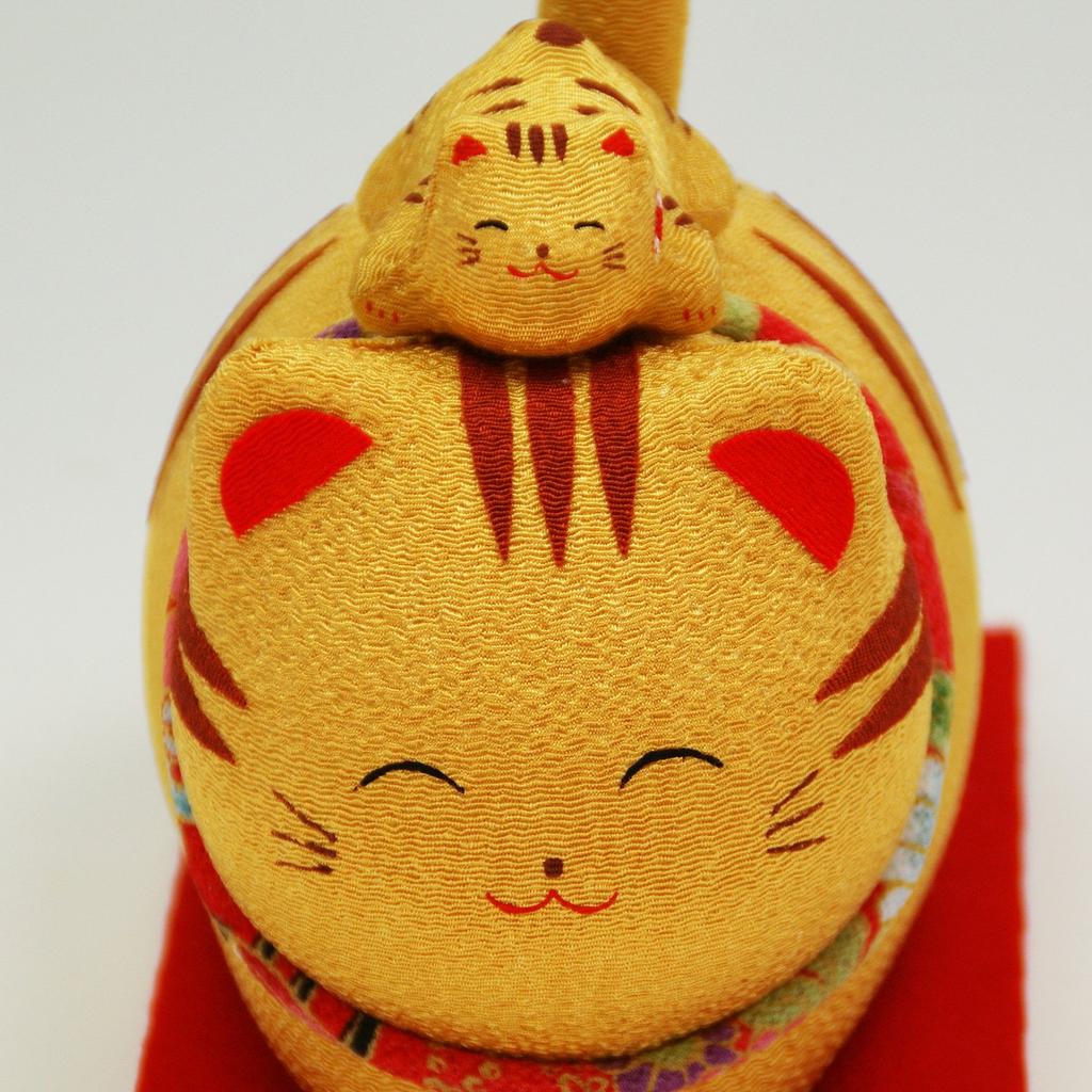 Osaka Choseido Lucky Swaying Parent Kitten Sitting Good Luck Original Wooden Tag Included Ornament, Cat, Solar, (Tabby Cat), Cat, Crepe, Goods,