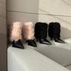 2025 autumn new thick high-heeled pink fluffy Martin fashion pointed mid-pass boots cover feet sexy women's short boots