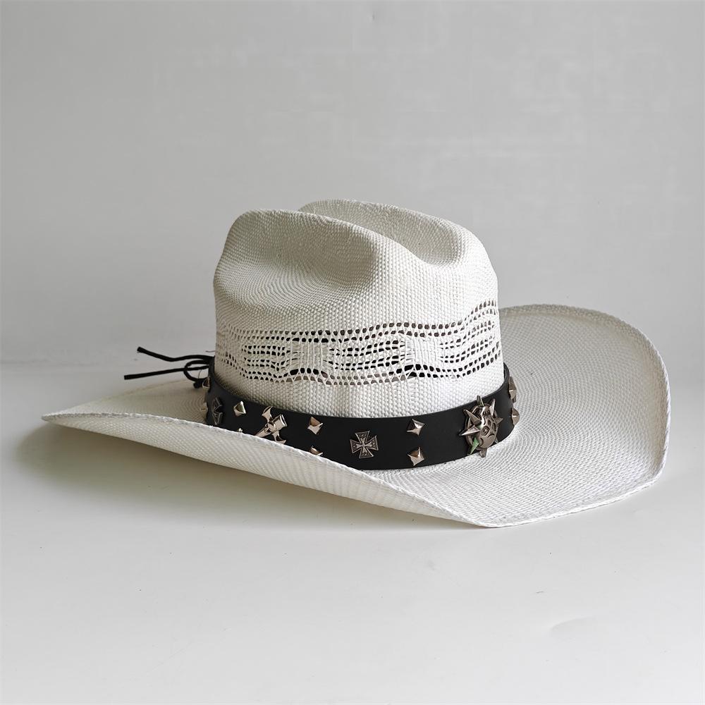 Hollow out European and American western cowboy straw hat men's and women's fashion sunshade straw hat outdoor knight cowboy hat