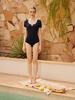 Bohemianbeullu Scoop Neck Teardrop Binding Short Sleeve One-Piece Swimsuit Bw
