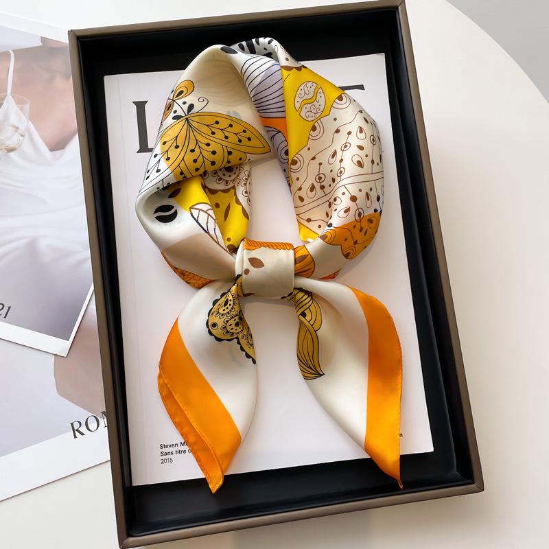 Luxury Black White Print Silk Square Scarf Women Soft Satin Hairband Neckerchief Office Hijab Headband Foulard Bag Ribbons Gift