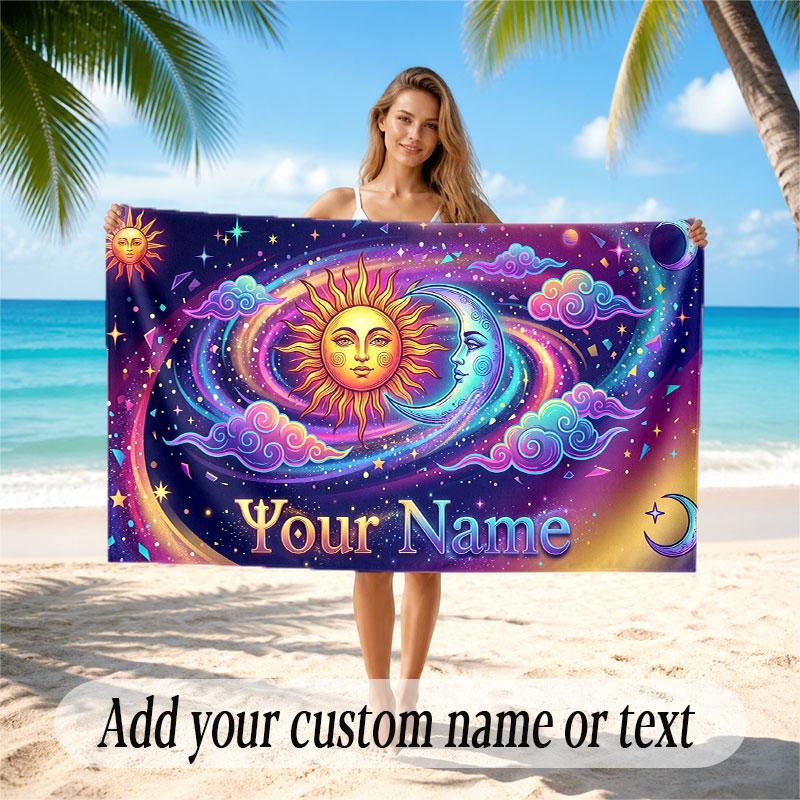 Fantasy Magie Thema Weiches Strandtuch Personalisierbares Benutzerdefiniertes Namens-Text-Handtuch Tragbar für Strand Pool Reisen
