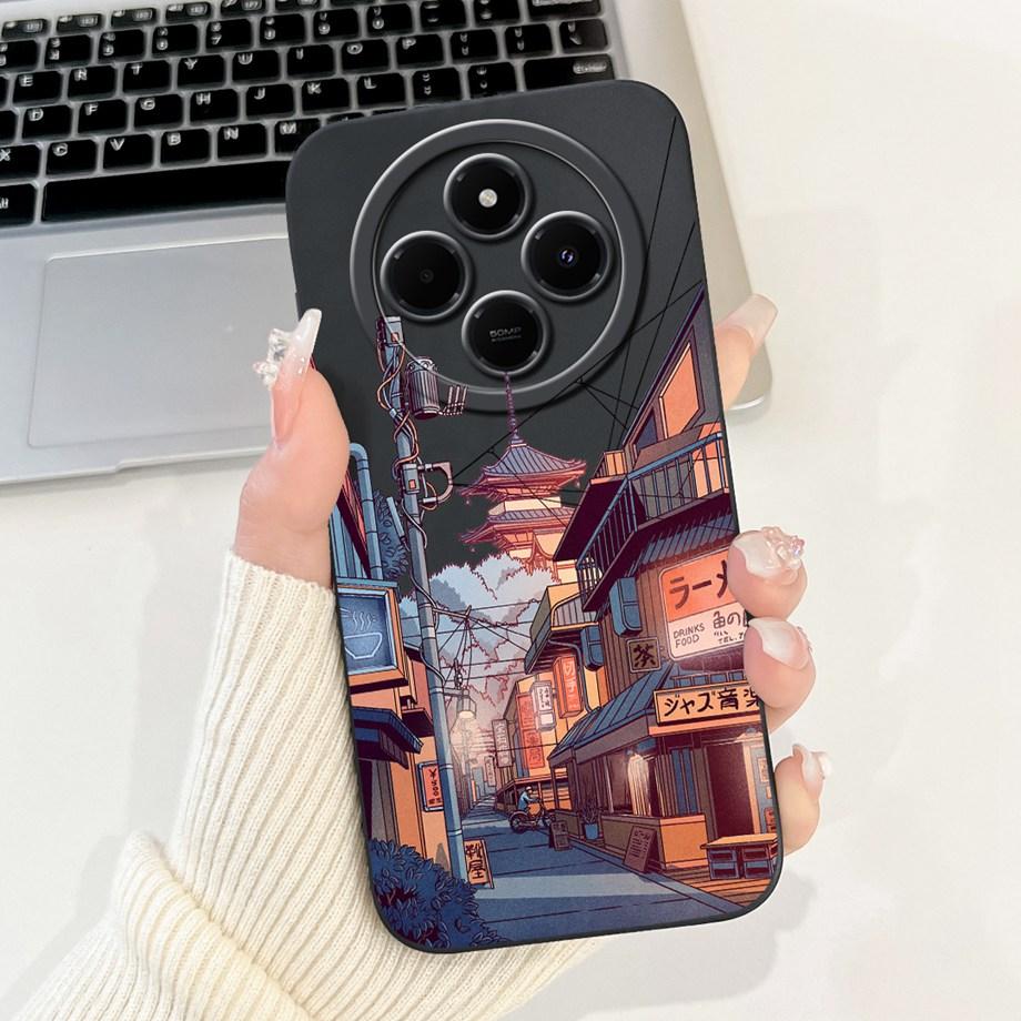 For Xiaomi Redmi 14c / Mi 14 Pro 14t Pro Case Liquid Silicone Soft TPU Back Cover Redmi14c Phone Funda Gothic Black Night Bumper