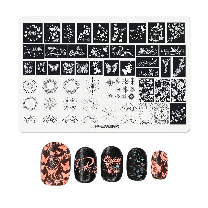 Nail Stamping Plates Nail Art Plate Stainless Steel Holy Light Pearl Butterfly Pattern Nail Design Stencil Tools