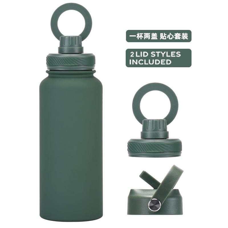 Large Capacity 1L Straw Thermos Cup, Mobile Phone Magnetic Suction Bracket, Water Cup, One Cup With Two Lids, Outdoor Sports Kettle.