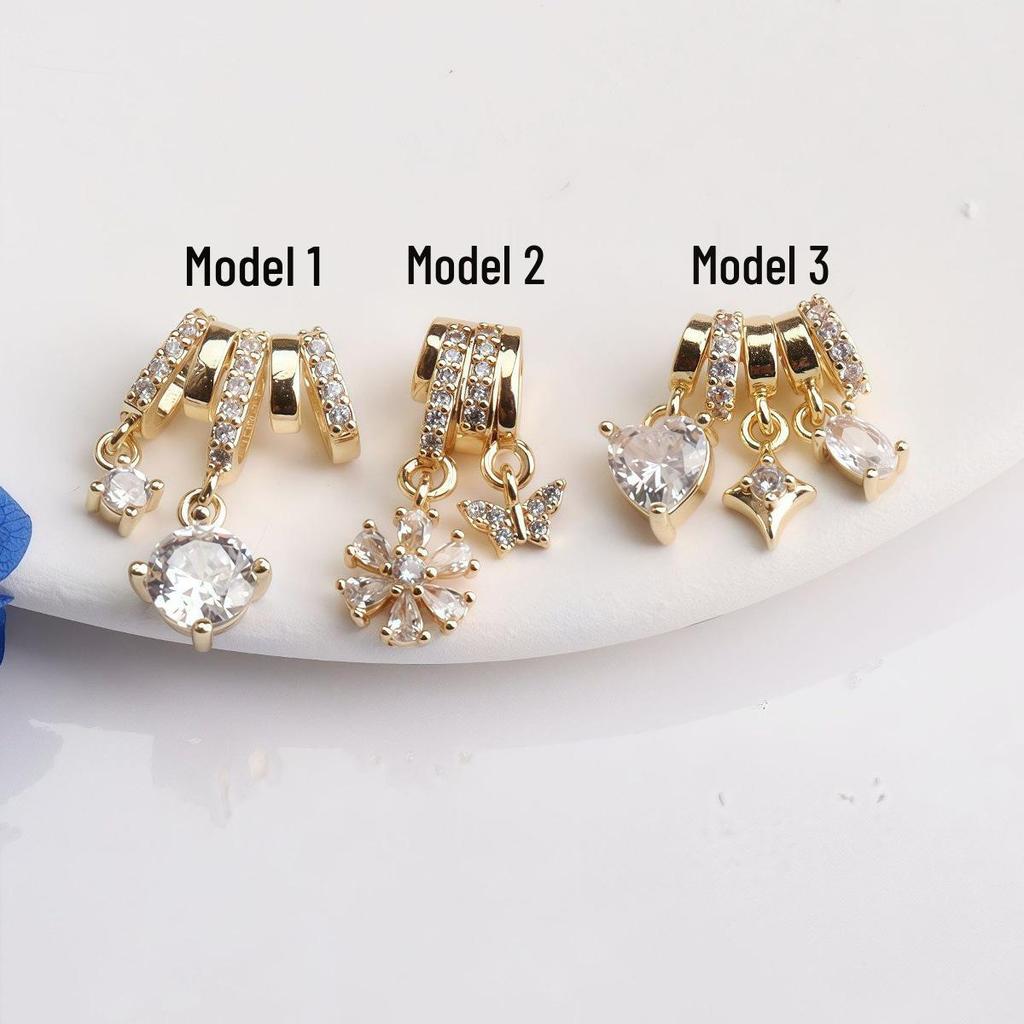 14K Gold Plated Zircon Snowflake Heart Butterfly Spacer Beads for DIY Jewelry Making