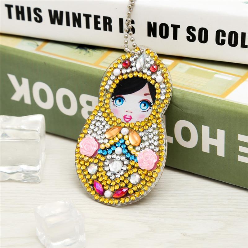 5pc/Set 5D Diamond Key Chain Cartoon Girl Pendant Toys Special Shaped Full Diamond Painting Keychain Bag Decor Gift